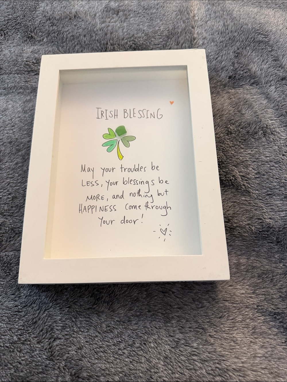 White Framed "Irish Blessing" Wall Art with Green Clover